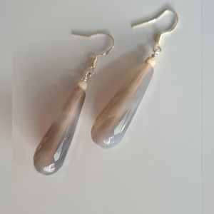 Sterling Silver Grey Agate Handmade  Drop Earrings